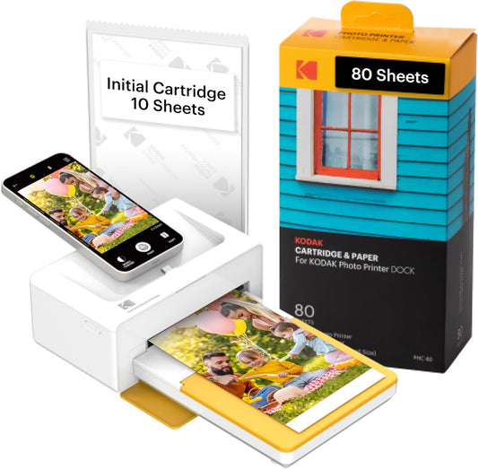 📸 Kodak Dock Plus Instant Photo Printer – Print Stunning 4x6 Photos Anytime , 90 Sheets Bundle.